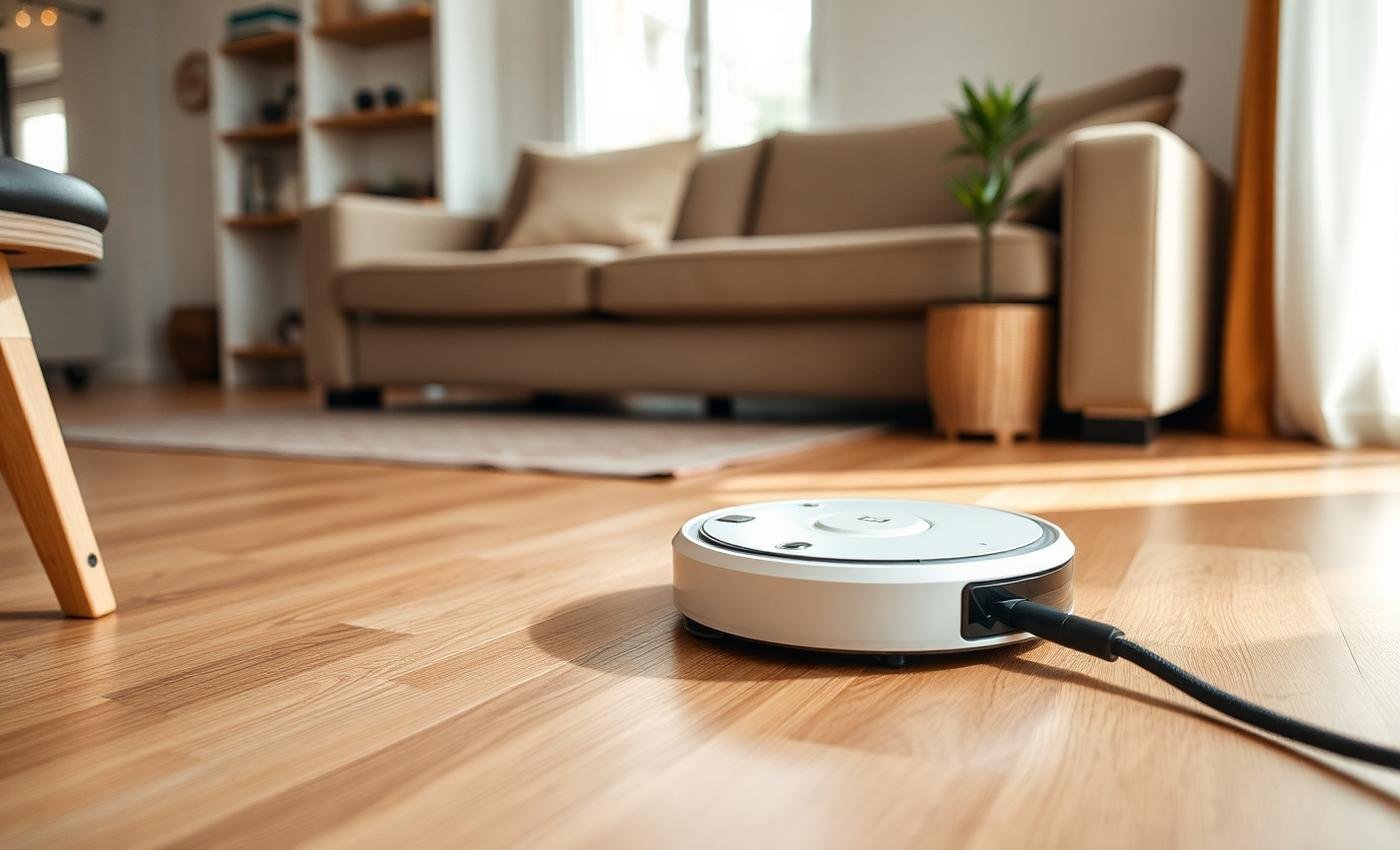Robot vacuum on a wood floor