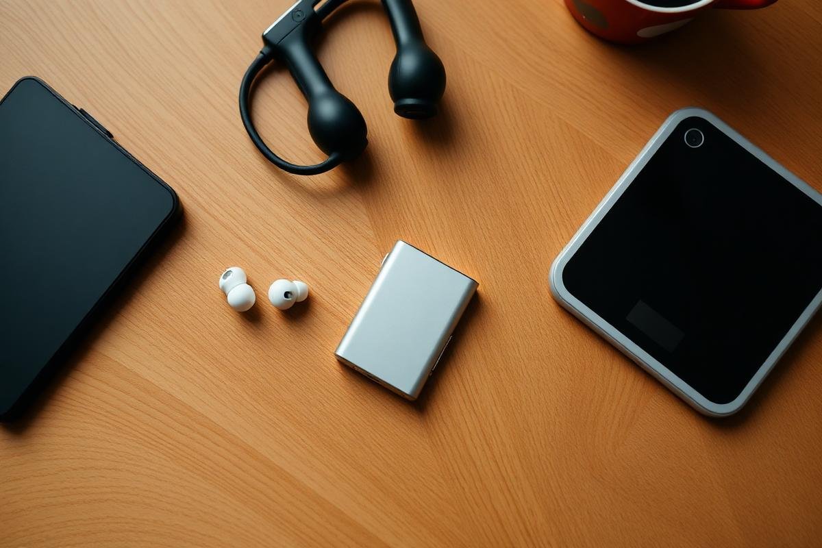Everyday gadgets on a desk