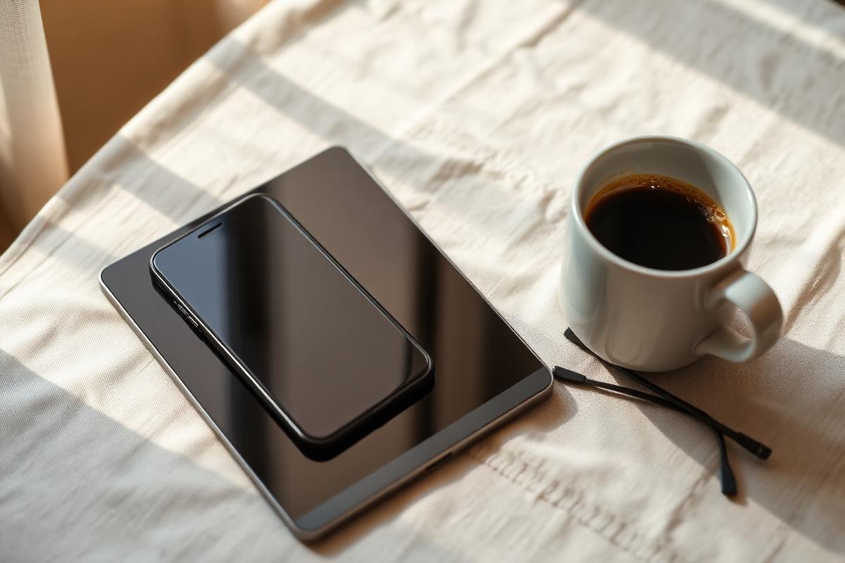 Phone and accessories on a table