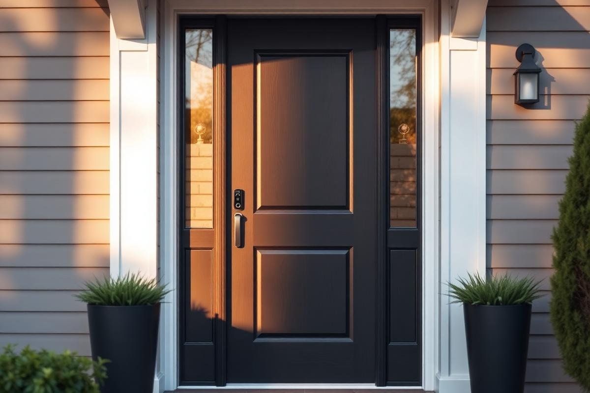 Front door with security devices